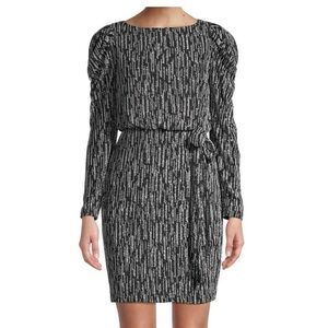 Aidan Mattox Metallic Black Knit Puff-Sleeve Mini Dress - Size 6